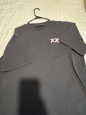 Men's Black Short-Sleeve Tee with Pink XX Chest Detail